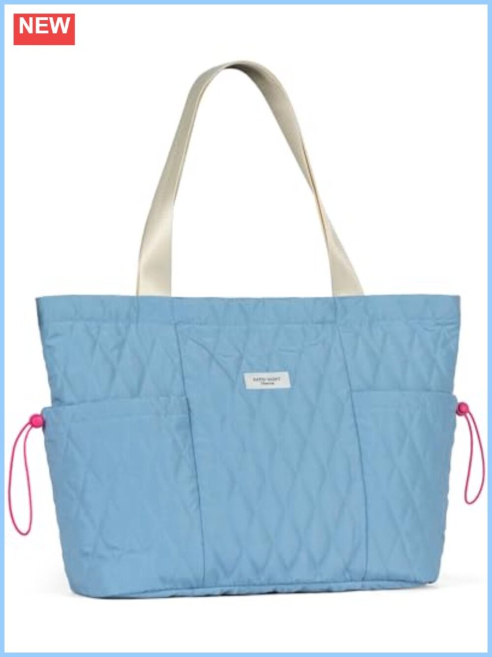 Quilted Polyester Tote Bag with Side Pockets, Lightweight Everyday Shoulder Bag